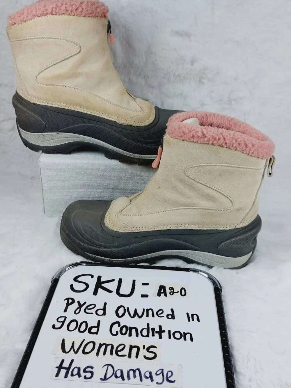 Columbia Women's Off White Pink Cascadian Snowchill Thermolite Winter Boots Sz 8